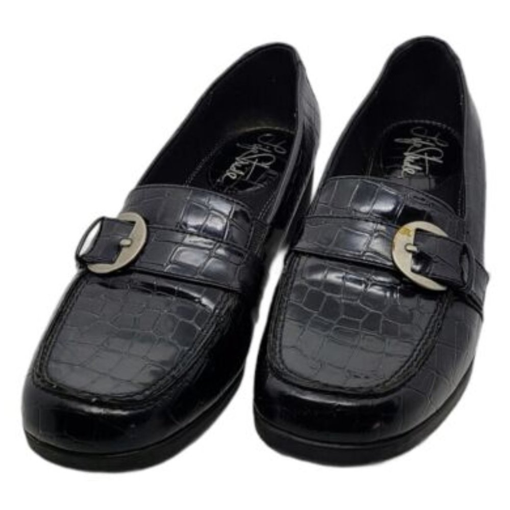 LifeStride Monopoly Black Croc Embossed Wedge Heel 8-1/2 W